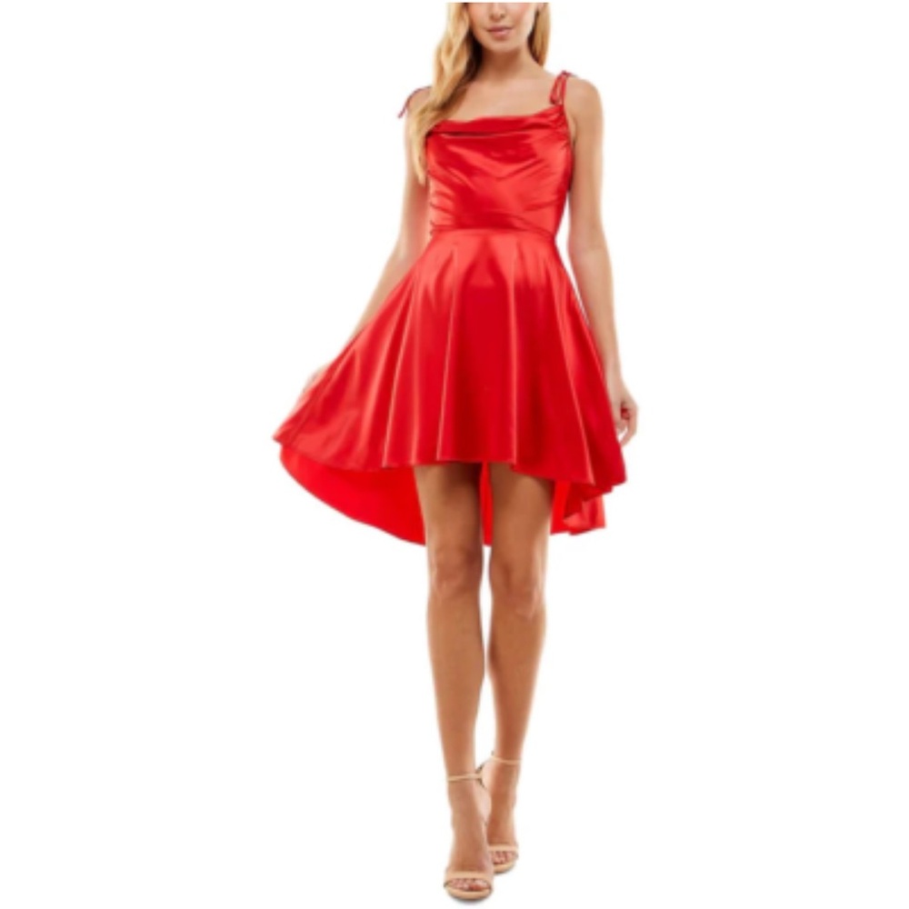 EUC City Studio Size 8 Red Spaghetti Tie Strap High Low Dress